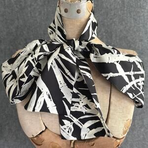 Vintage Talbots silk sash scarf bamboo pattern black white double sided 4x66